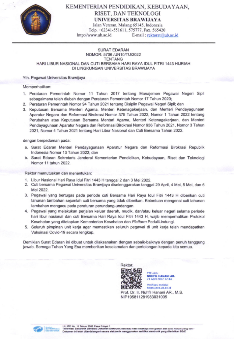 Surat Edaran Tentang Hari Libur Nasional Dan Cuti Bersama Hari Raya ...